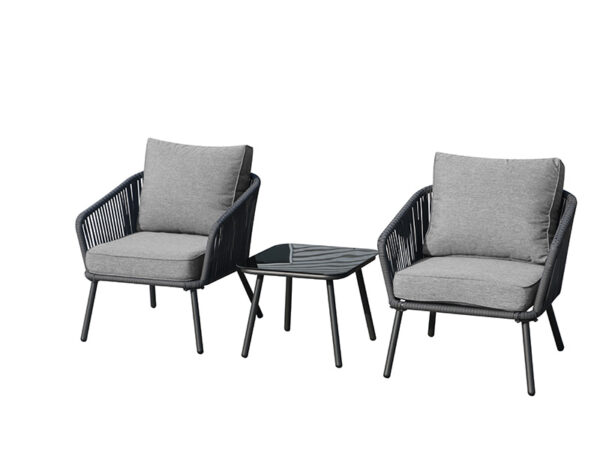 SET "RF10161" M.CENTRO+2 SILLONES ALUM.CUERDA GRIS
